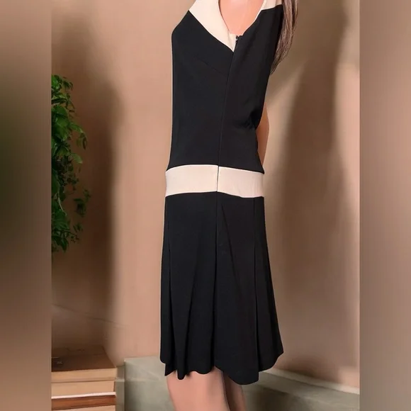 ABS Allen Schwartz Dress Size M Black Cream Pleated Y2K Shift Mini - Picture 4 of 10